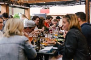 friends at table eating